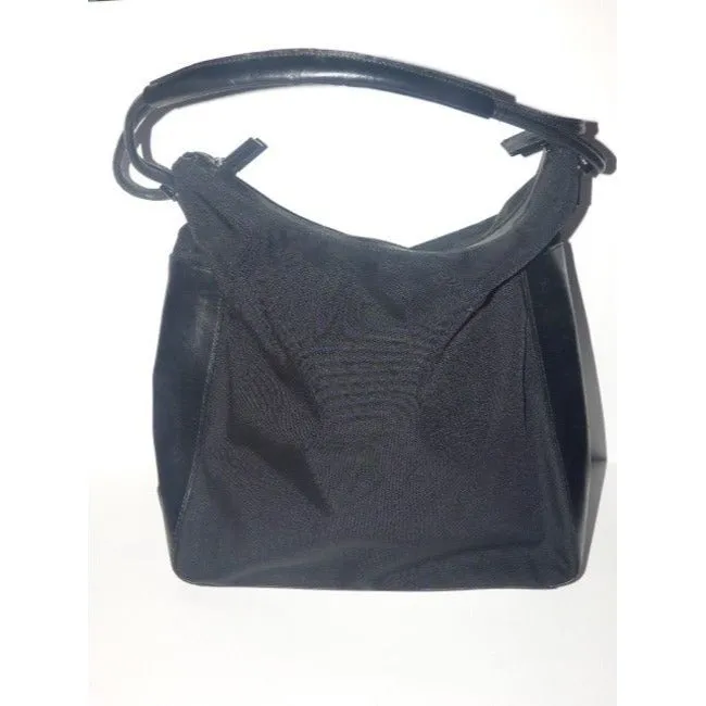 Gucci New Black Leather Nylon Fabric Shoulder Bag