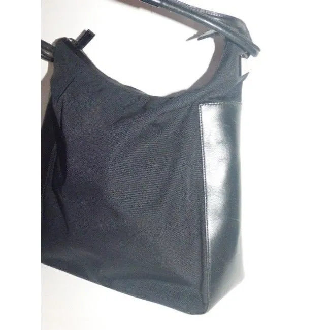 Gucci New Black Leather Nylon Fabric Shoulder Bag