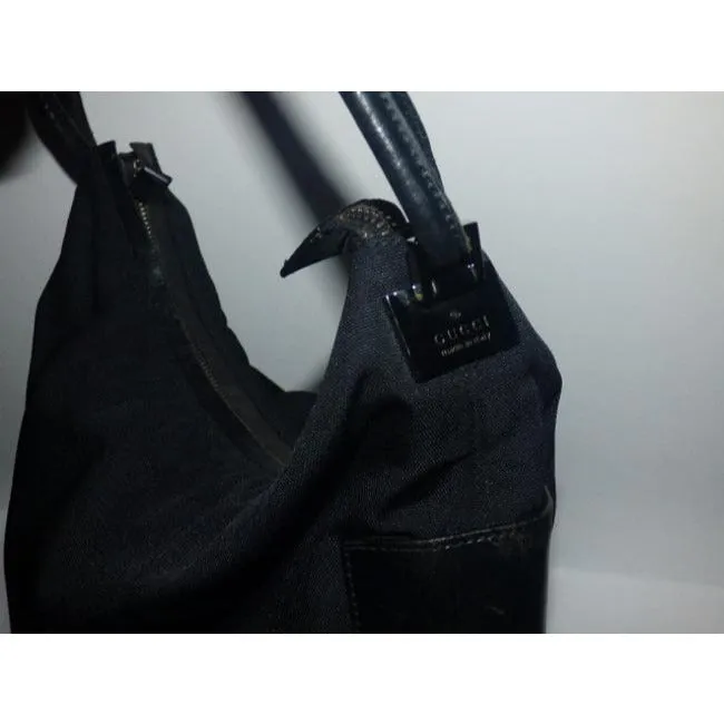 Gucci New Black Leather Nylon Fabric Shoulder Bag