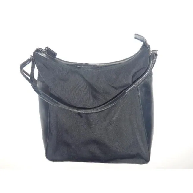 Gucci New Black Leather Nylon Fabric Shoulder Bag