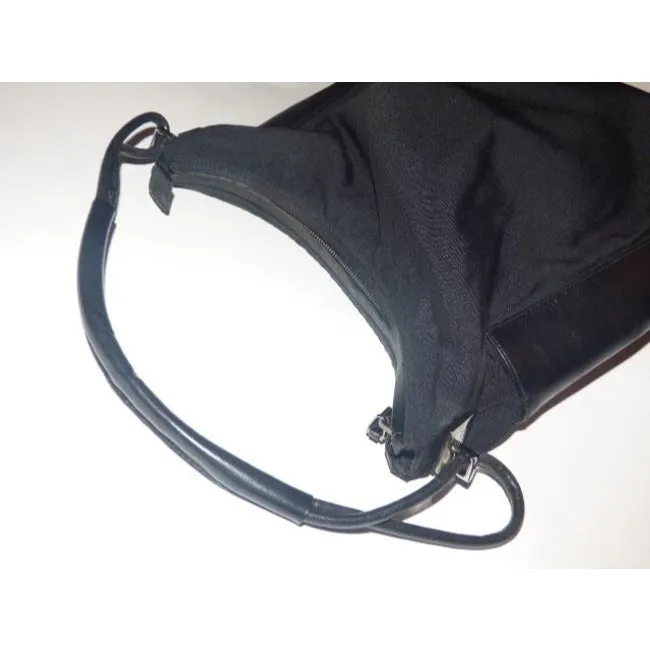 Gucci New Black Leather Nylon Fabric Shoulder Bag