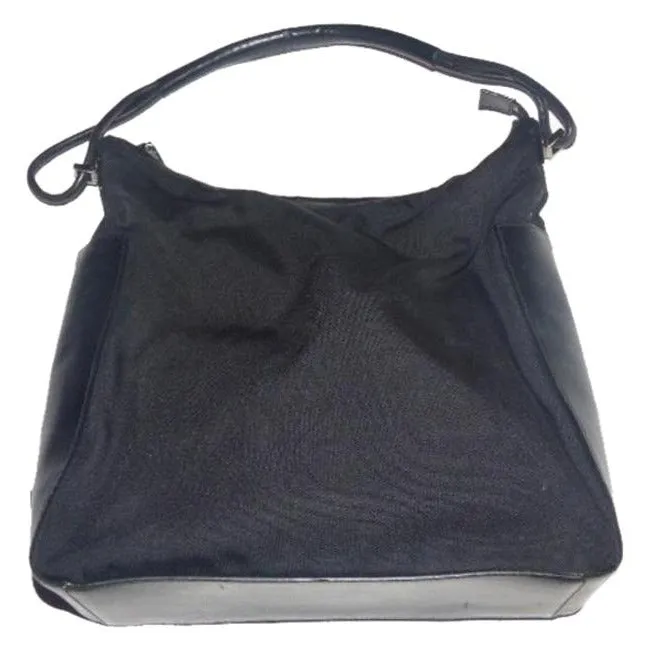 Gucci New Black Leather Nylon Fabric Shoulder Bag