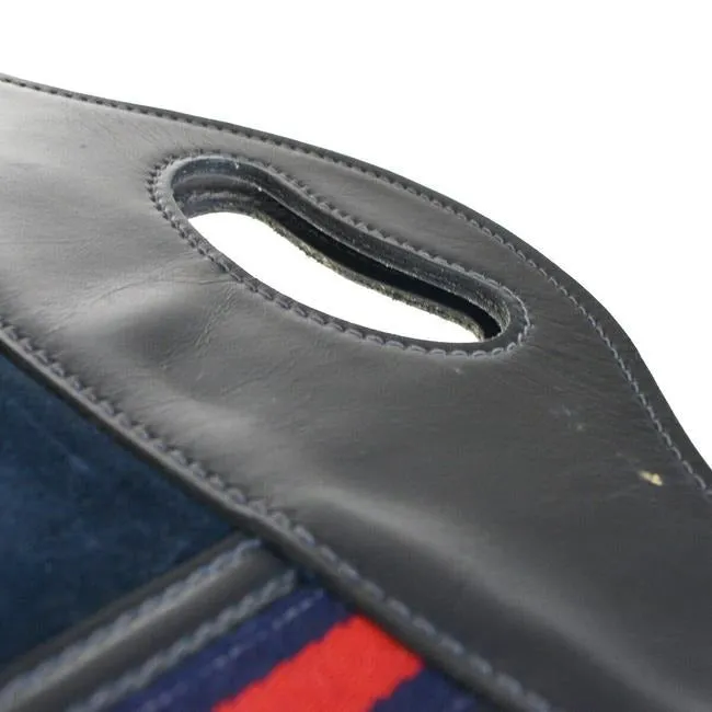Gucci W Vintage Suedeleather Top Handle Punch Hole Bluerednavy Sherry Stripes Suede And Leather Tote