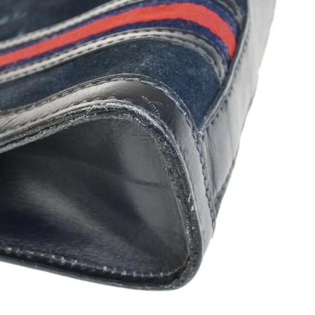 Gucci W Vintage Suedeleather Top Handle Punch Hole Bluerednavy Sherry Stripes Suede And Leather Tote