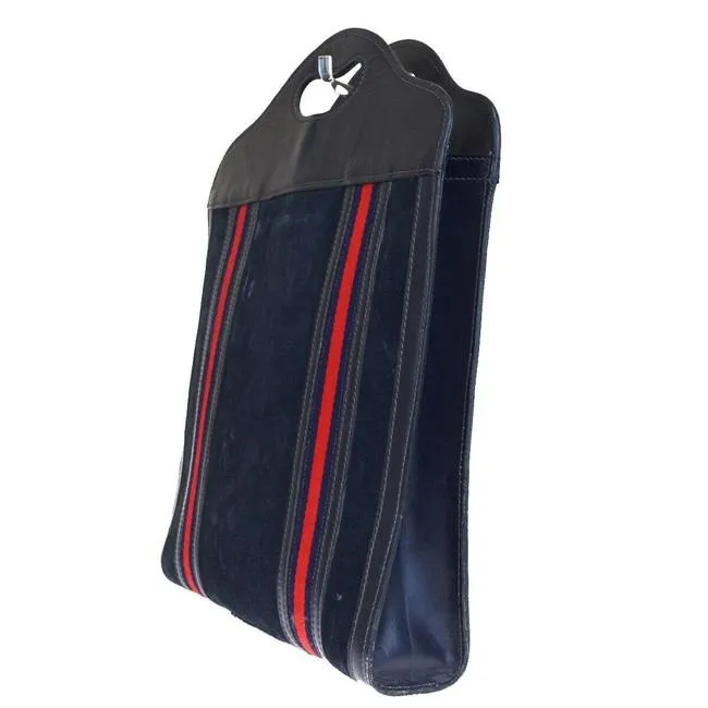 Gucci W Vintage Suedeleather Top Handle Punch Hole Bluerednavy Sherry Stripes Suede And Leather Tote