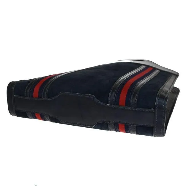 Gucci W Vintage Suedeleather Top Handle Punch Hole Bluerednavy Sherry Stripes Suede And Leather Tote