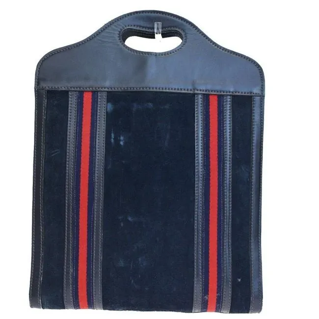 Gucci W Vintage Suedeleather Top Handle Punch Hole Bluerednavy Sherry Stripes Suede And Leather Tote