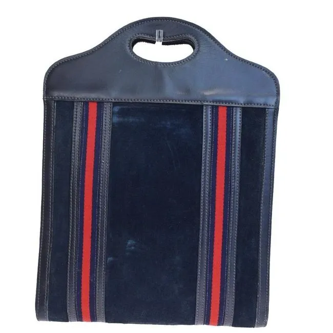 Gucci W Vintage Suedeleather Top Handle Punch Hole Bluerednavy Sherry Stripes Suede And Leather Tote