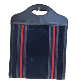 Gucci W Vintage Suedeleather Top Handle Punch Hole Bluerednavy Sherry Stripes Suede And Leather Tote