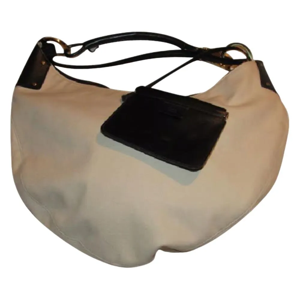 Gucci white & black leather XL hobo w a black braided strap