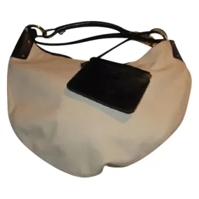 Gucci white & black leather XL hobo w a black braided strap
