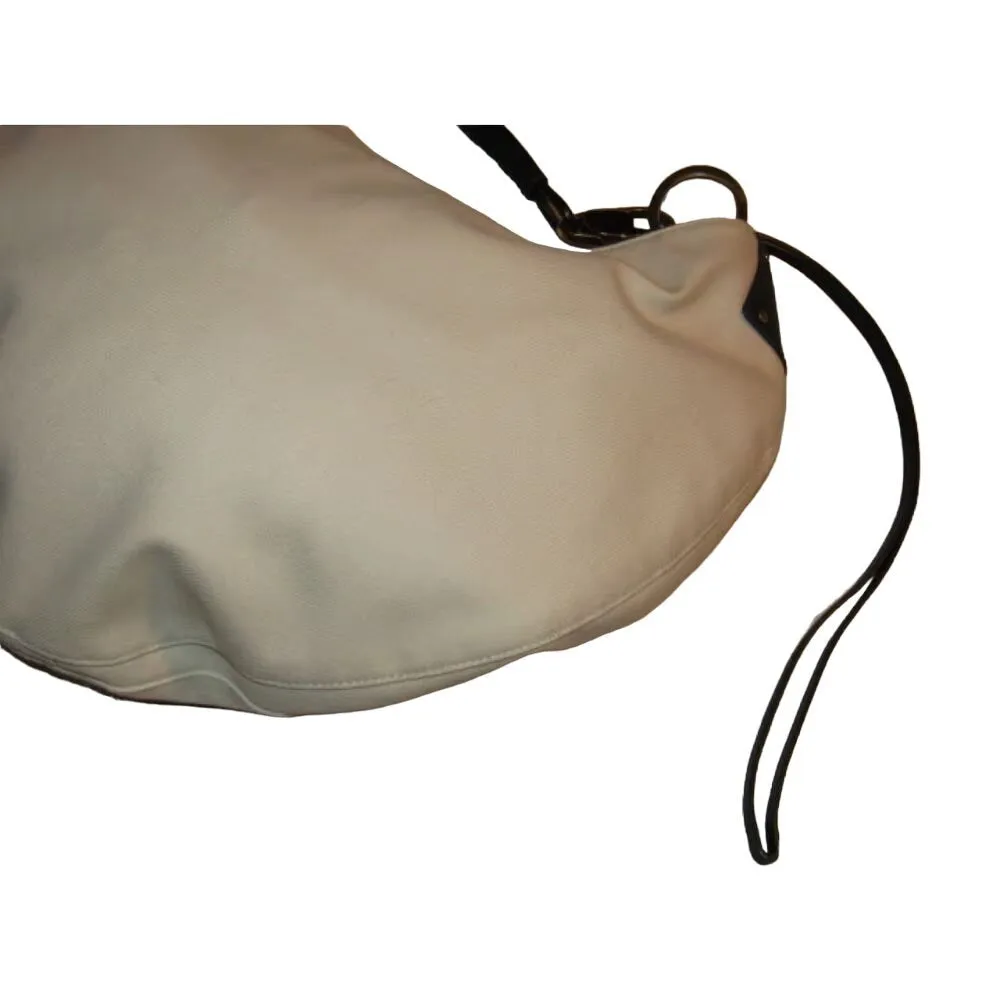 Gucci white & black leather XL hobo w a black braided strap