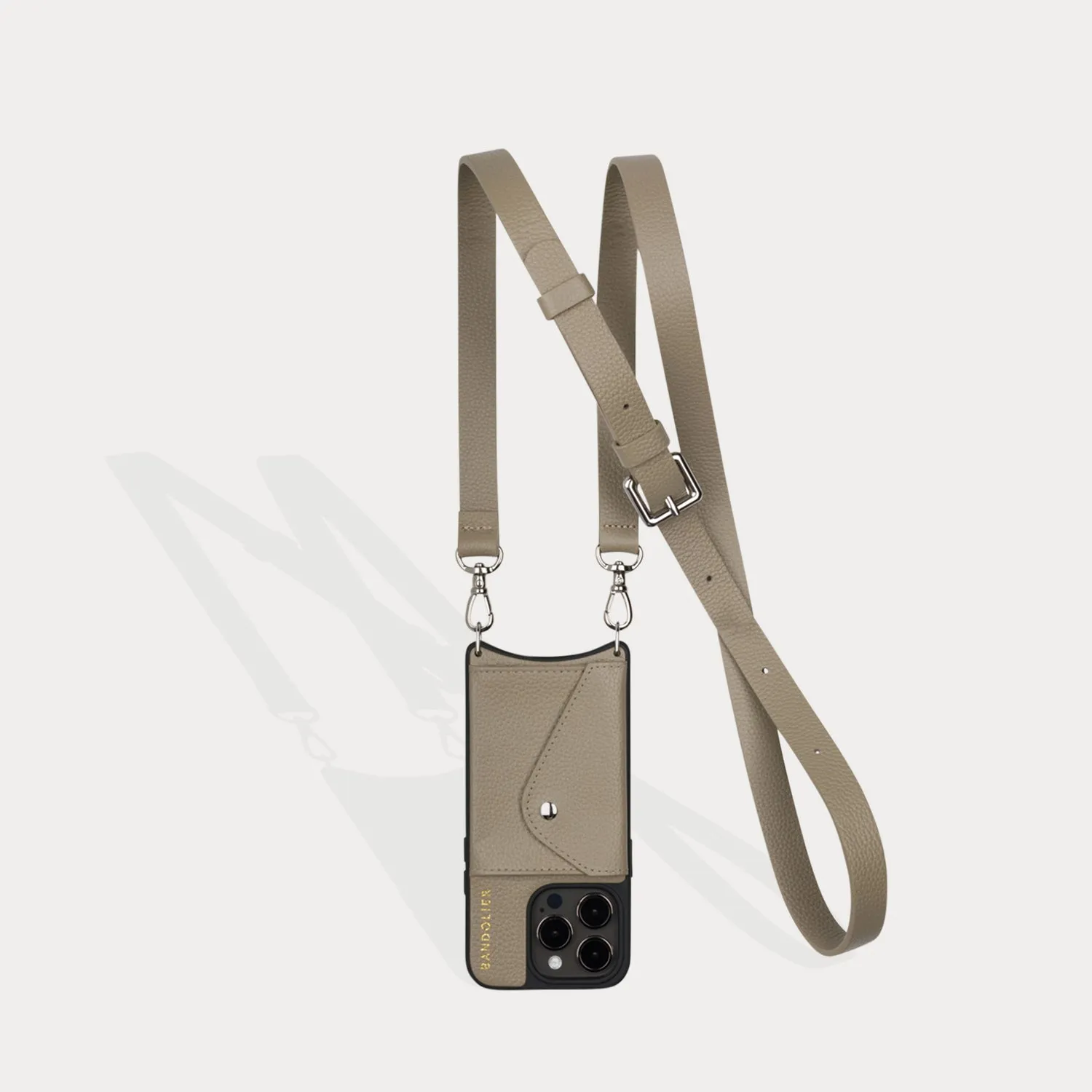Hailey Side Slot Leather Crossbody Bandolier - Greige/Silver
