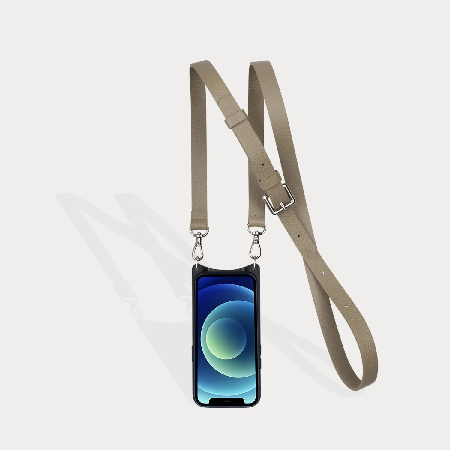 Hailey Side Slot Leather Crossbody Bandolier - Greige/Silver