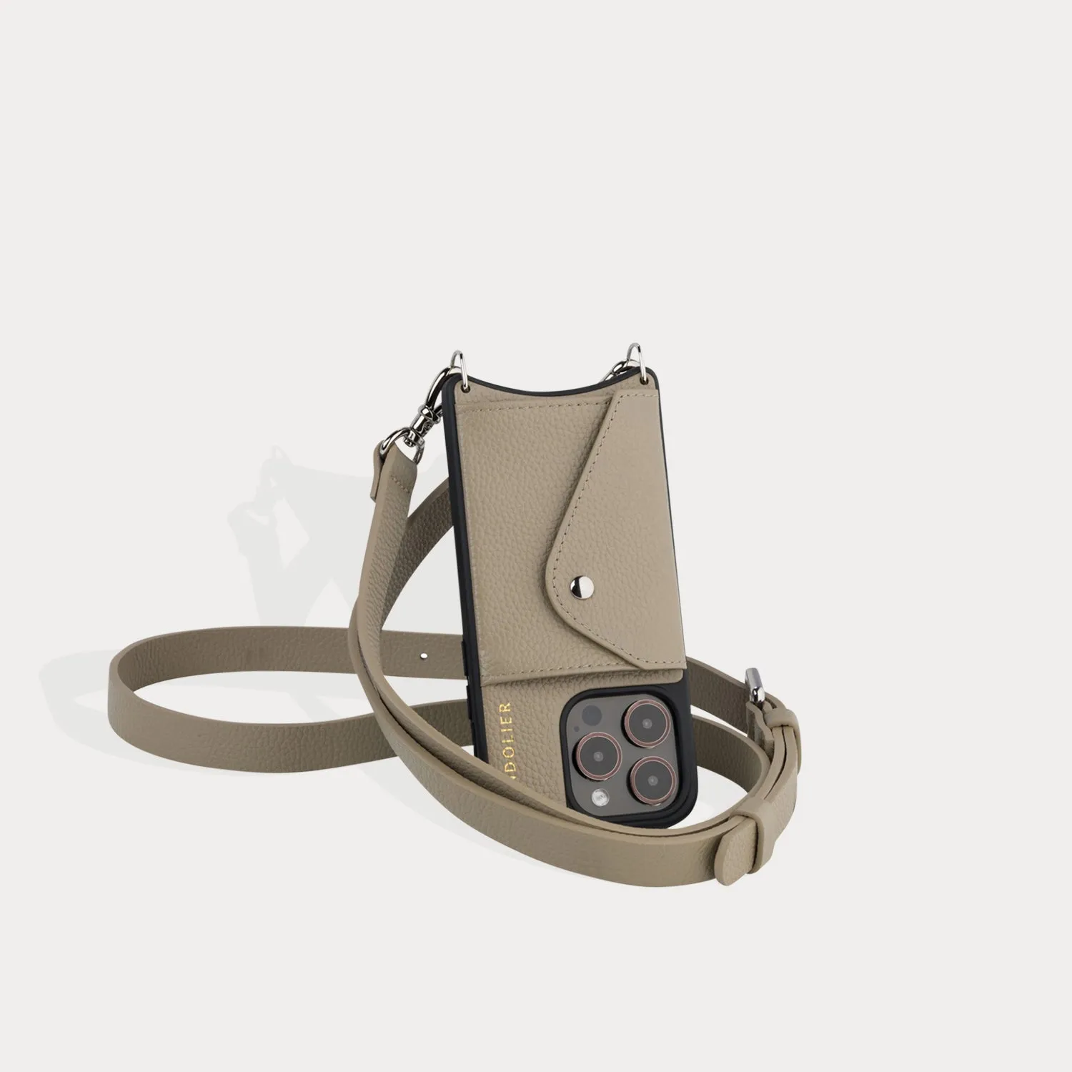Hailey Side Slot Leather Crossbody Bandolier - Greige/Silver