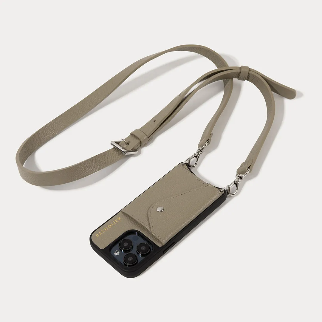 Hailey Side Slot Leather Crossbody Bandolier - Greige/Silver