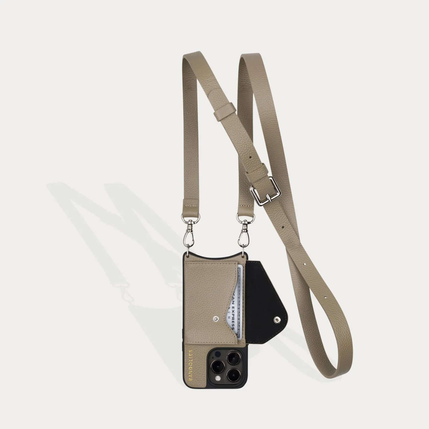 Hailey Side Slot Leather Crossbody Bandolier - Greige/Silver
