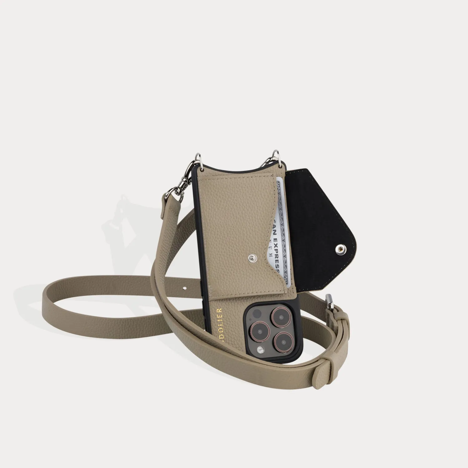 Hailey Side Slot Leather Crossbody Bandolier - Greige/Silver