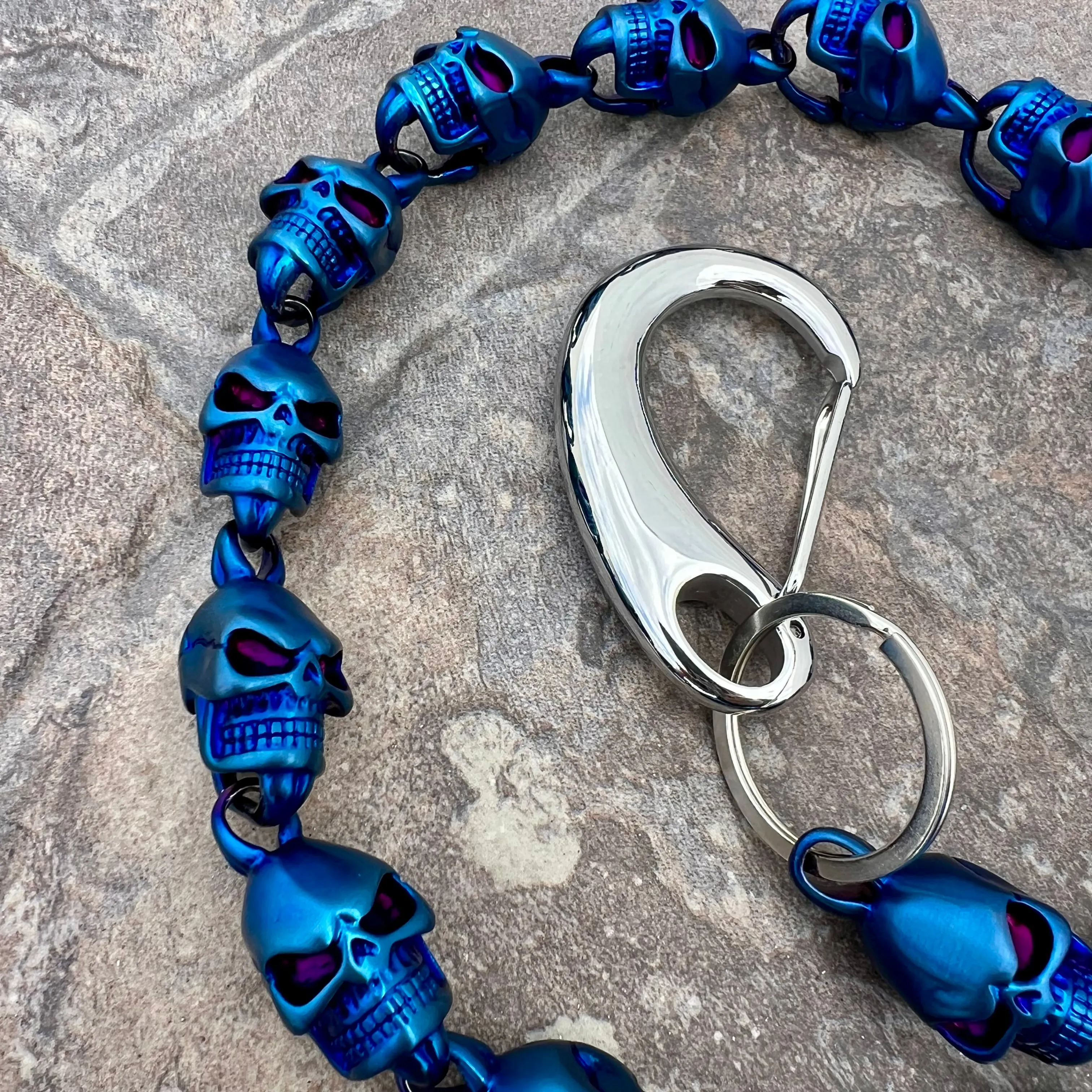Hellride Classic Skull Wallet Chain Matte Blue 1.5" - W/ Sanity’s Polished Hook Clip