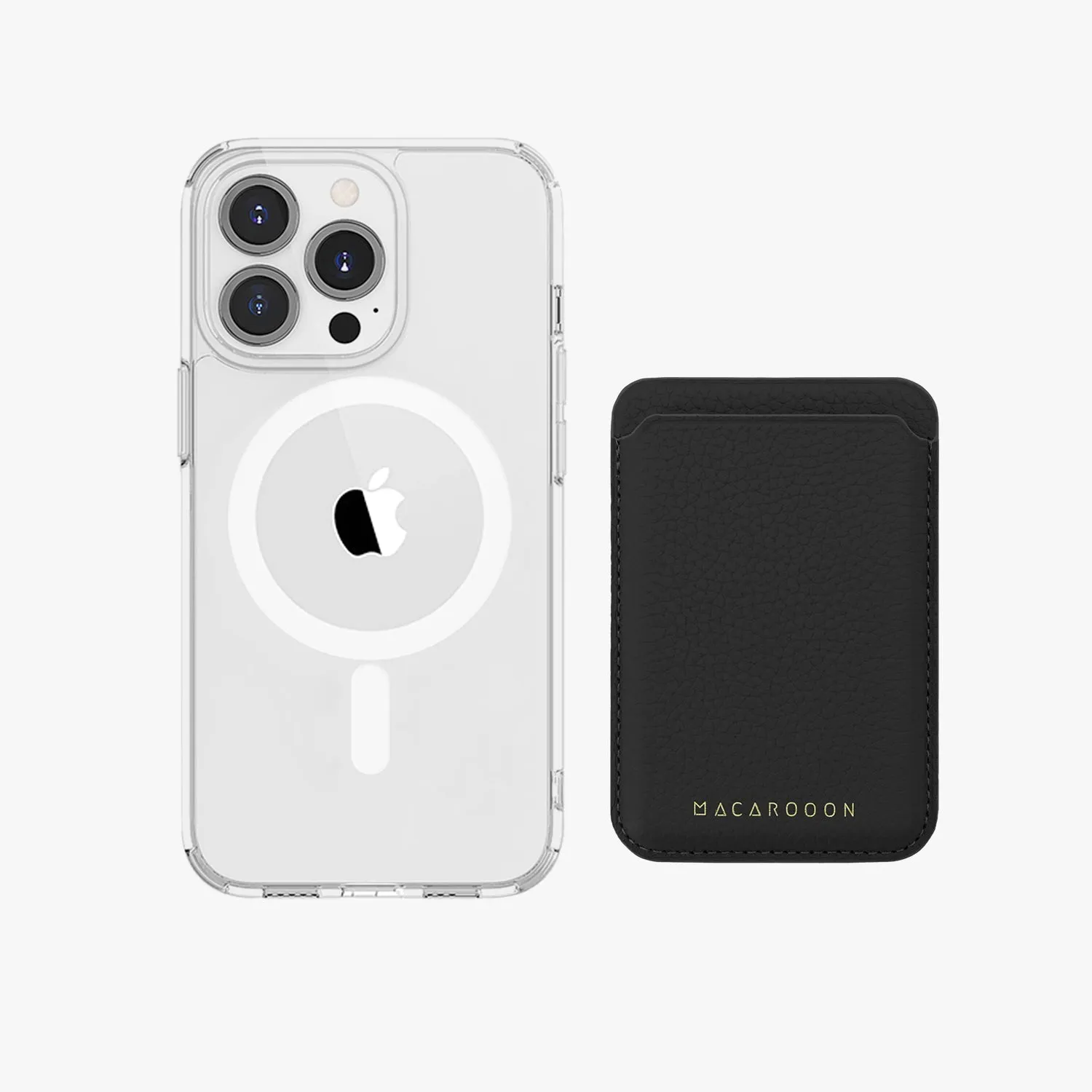 iPhone 14 Pro Max HD Clear Case with Leather MagSafe Wallet Set