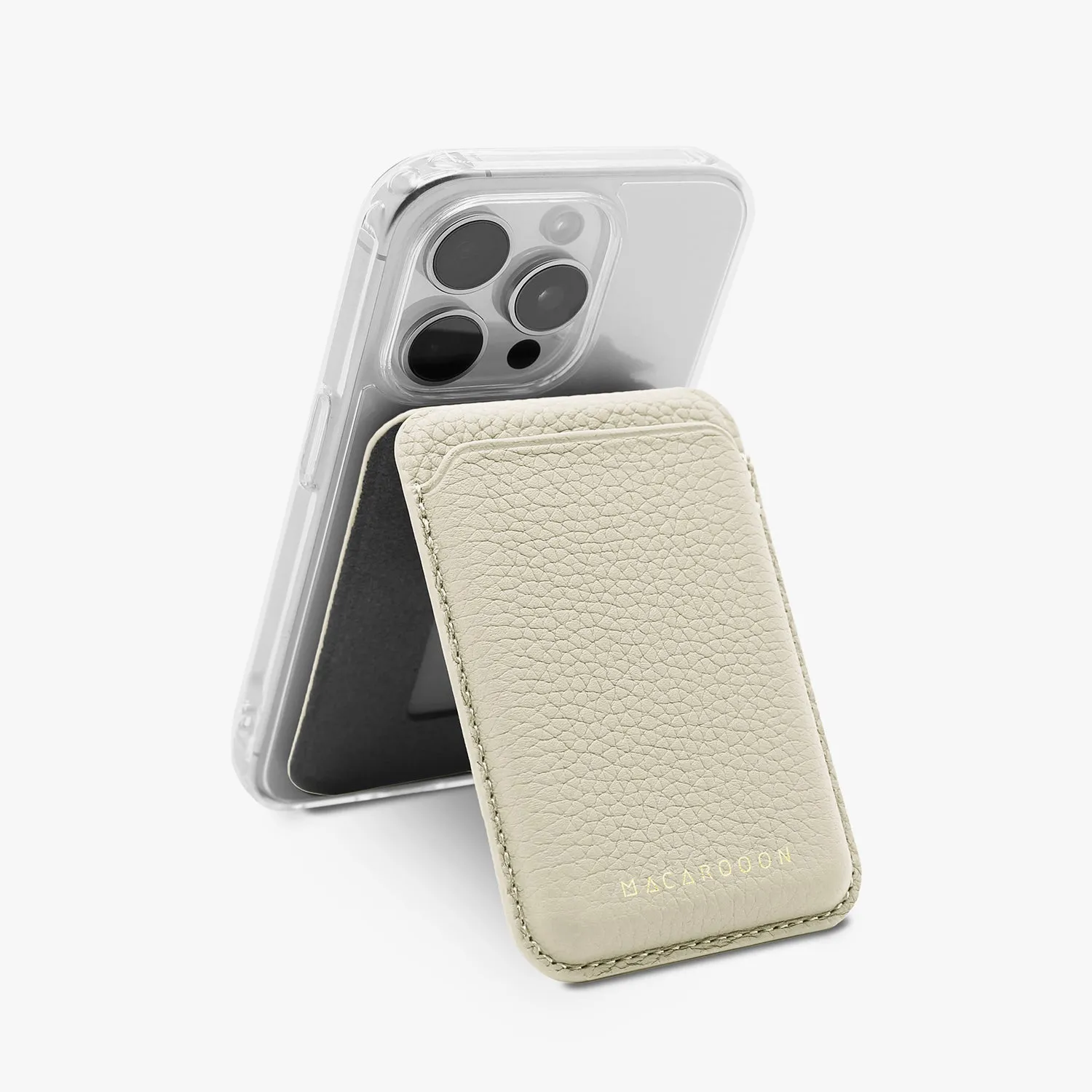 iPhone 15 HD Clear Case   Leather MagSafe Wallet with Stand