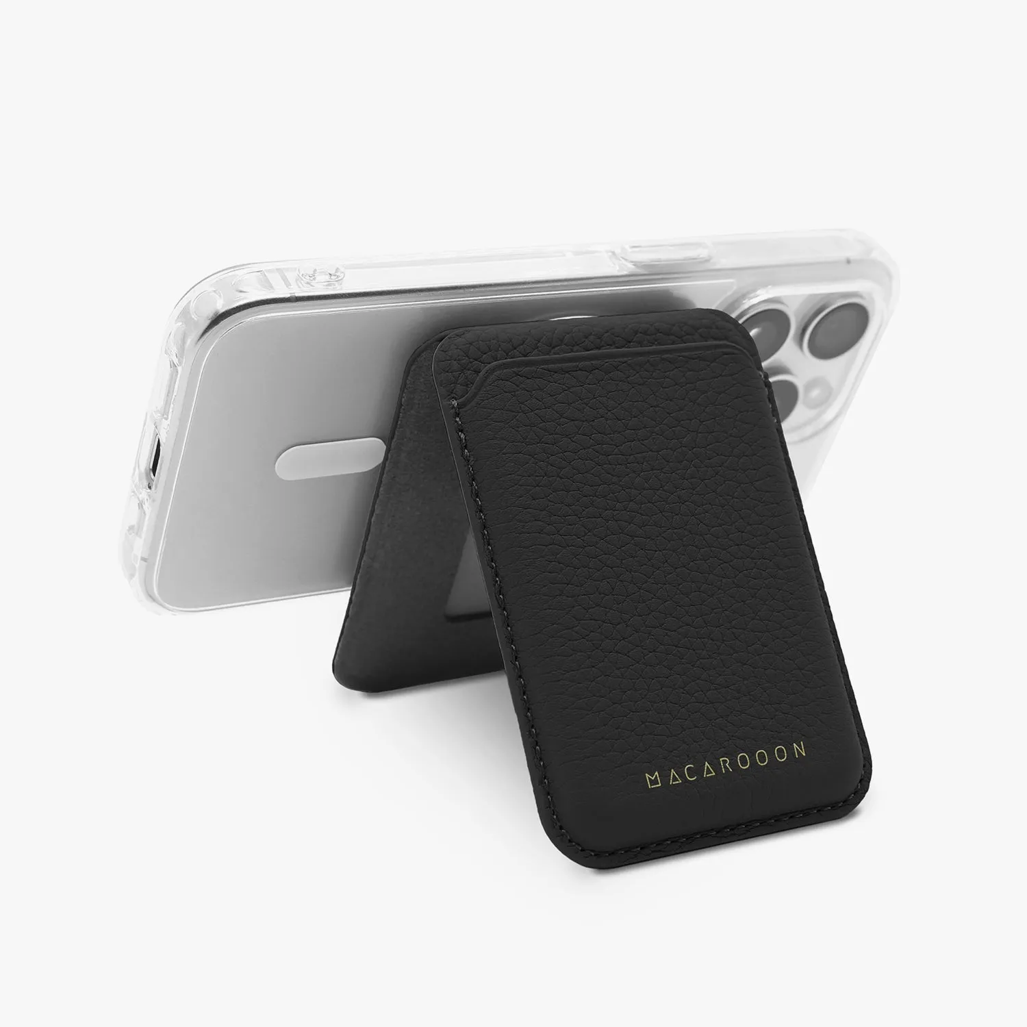 iPhone 15 HD Clear Case   Leather MagSafe Wallet with Stand