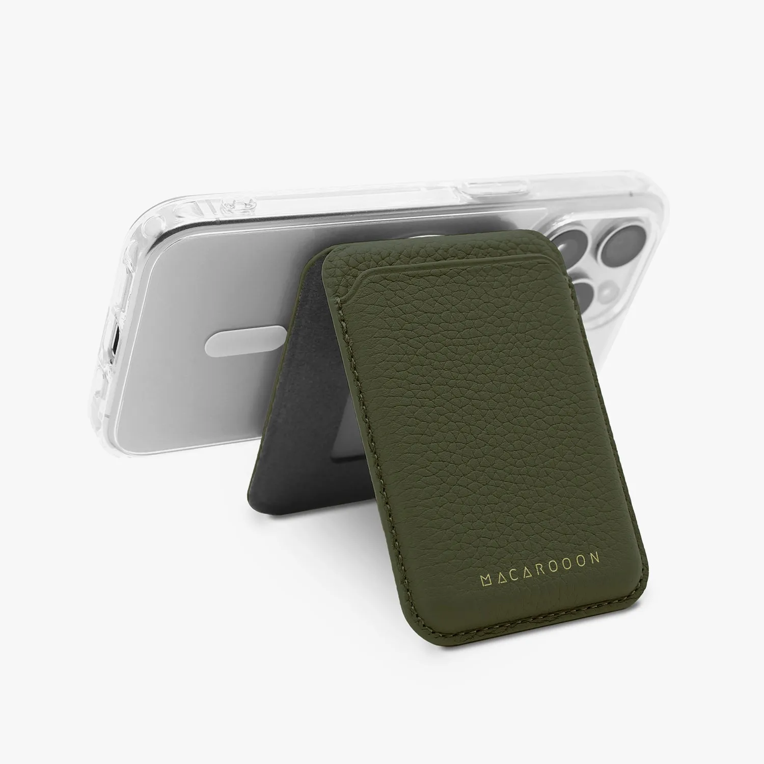 iPhone 15 HD Clear Case   Leather MagSafe Wallet with Stand
