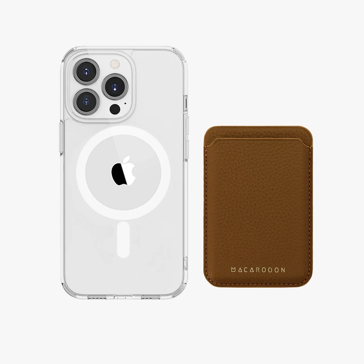 iPhone 16 Pro Max HD Clear Case with Leather MagSafe Wallet Set