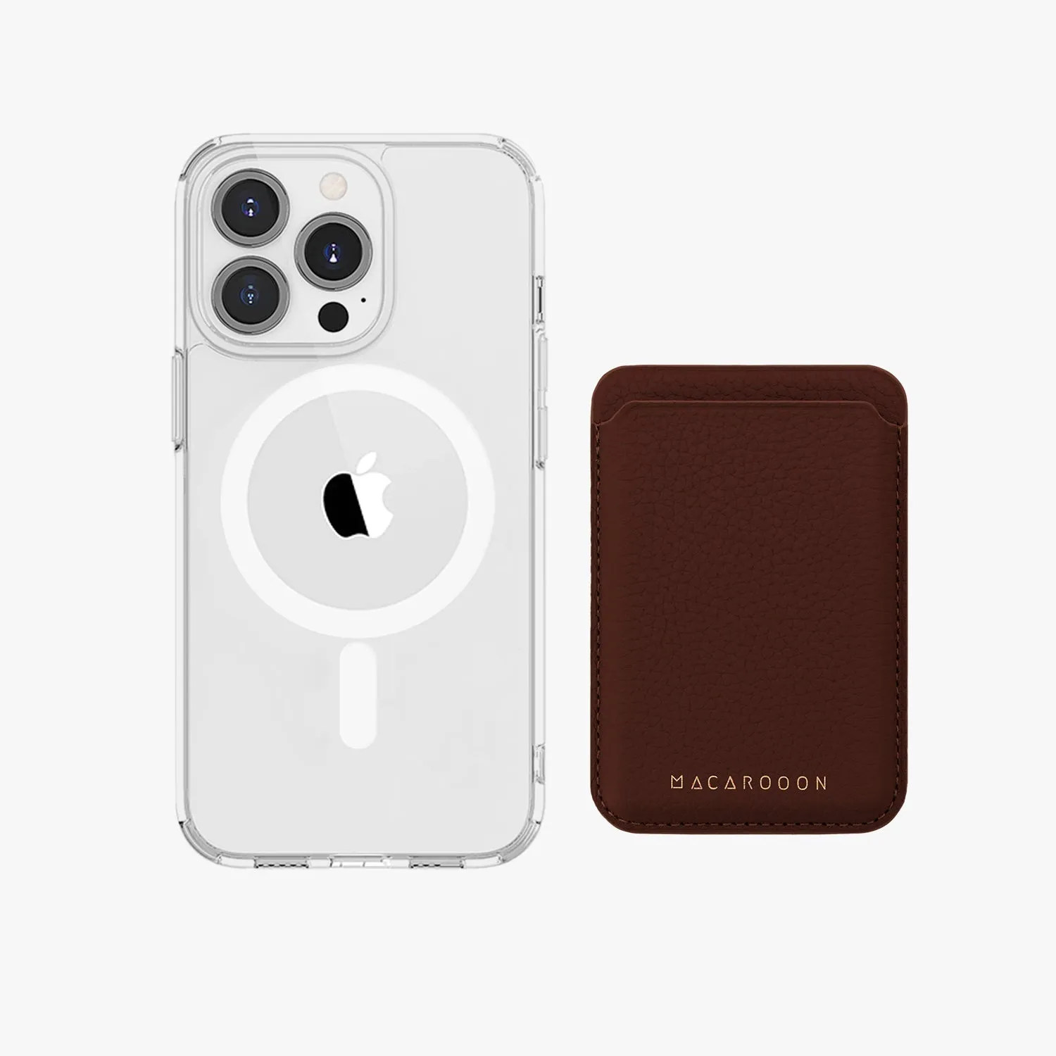 iPhone 16 Pro Max HD Clear Case with Leather MagSafe Wallet Set