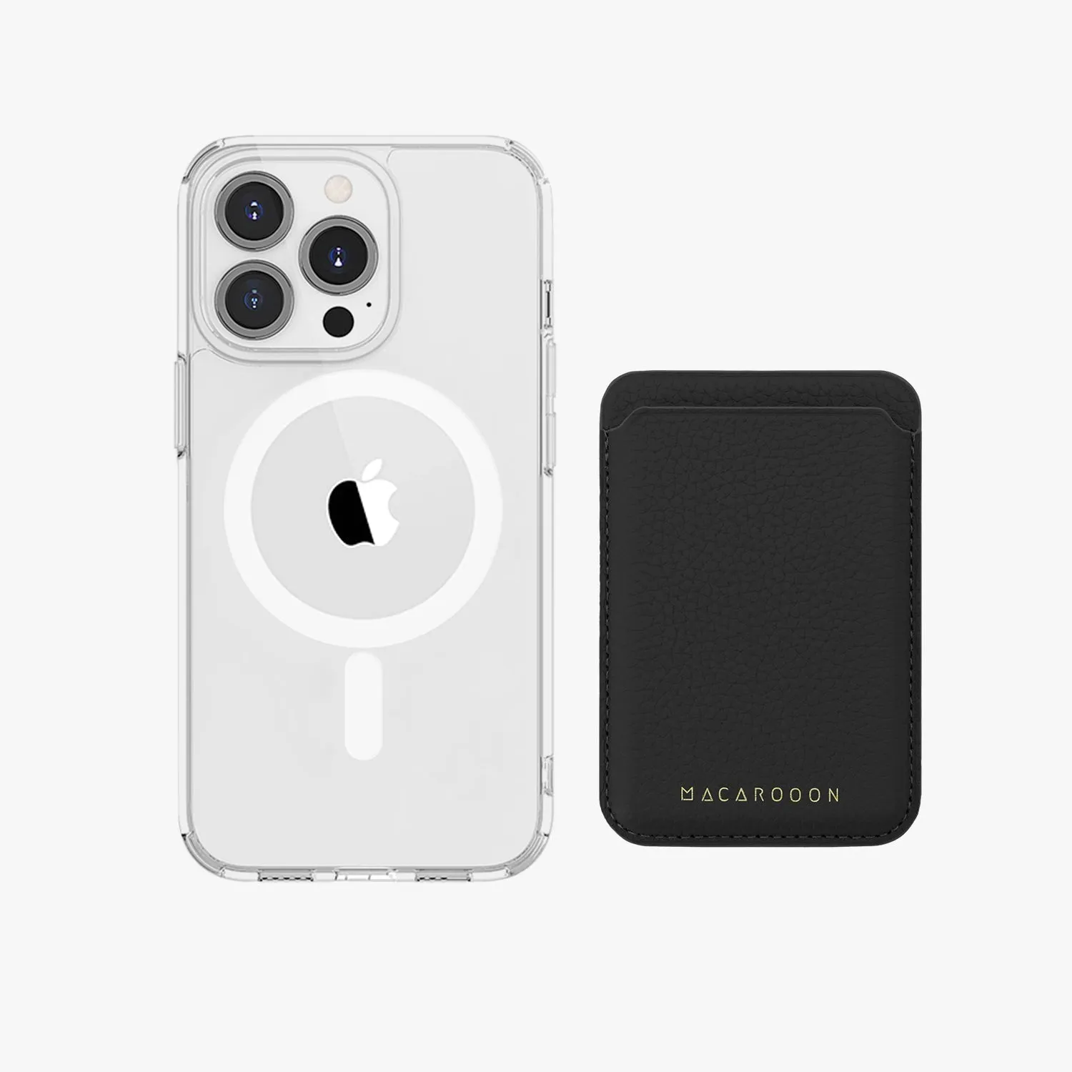 iPhone 16 Pro Max HD Clear Case with Leather MagSafe Wallet Set