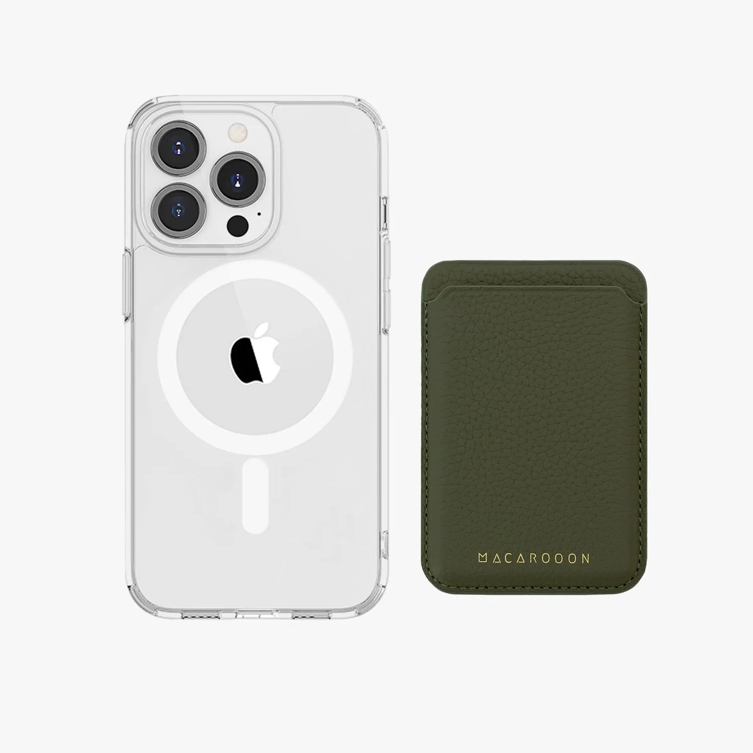 iPhone 16 Pro Max HD Clear Case with Leather MagSafe Wallet Set