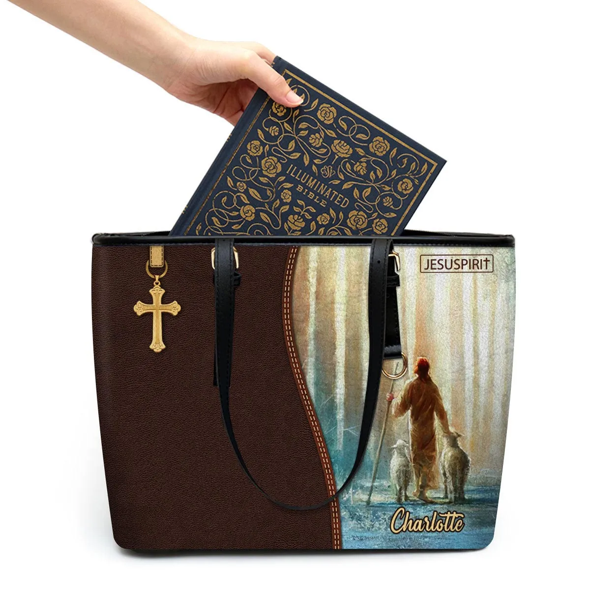 It Is God Who Arms Me With Strength Personalized Christian Large Pu Leather Tote Bag For Women - Mom Gifts For Mothers Day