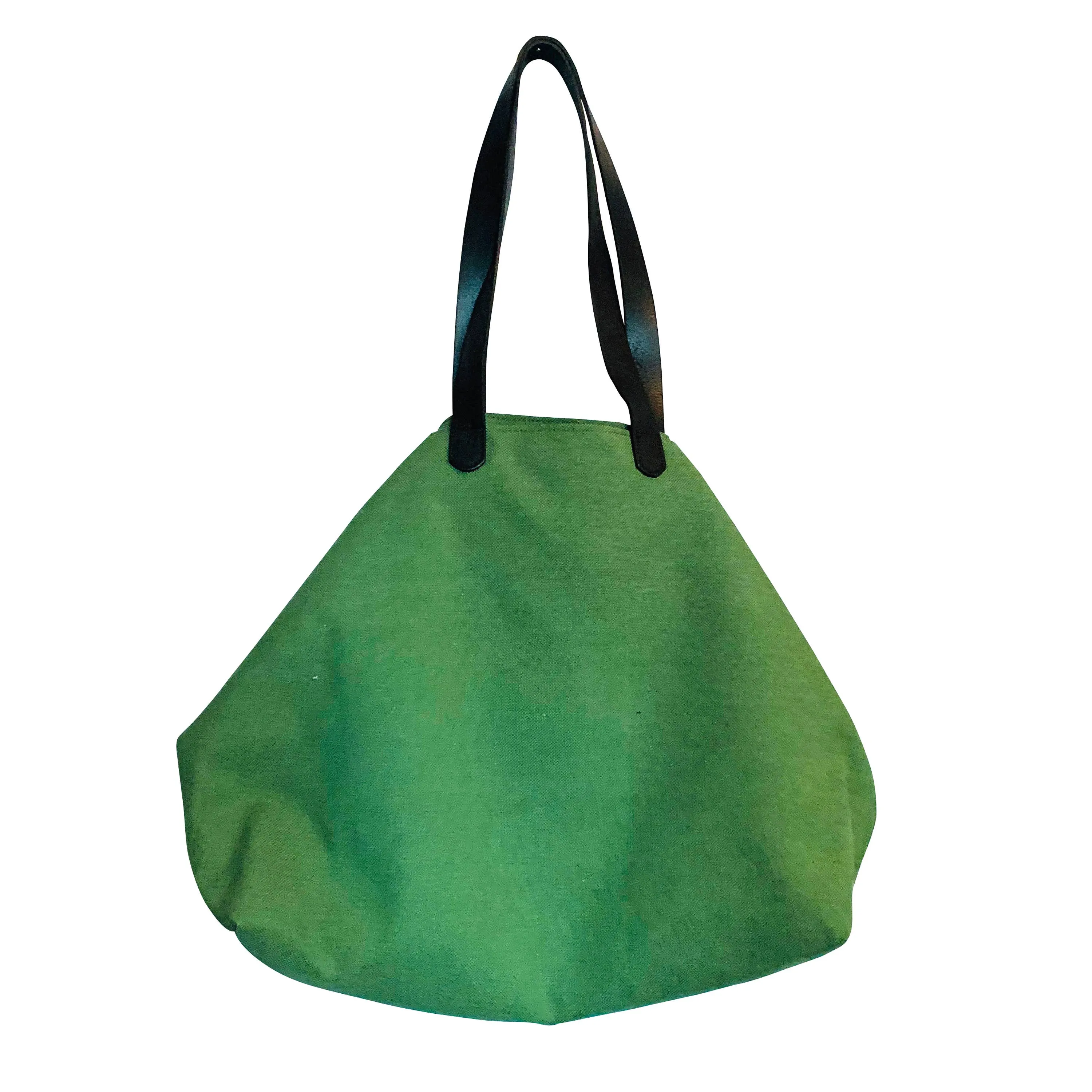 Leather and Cotton Canvas Tote Green