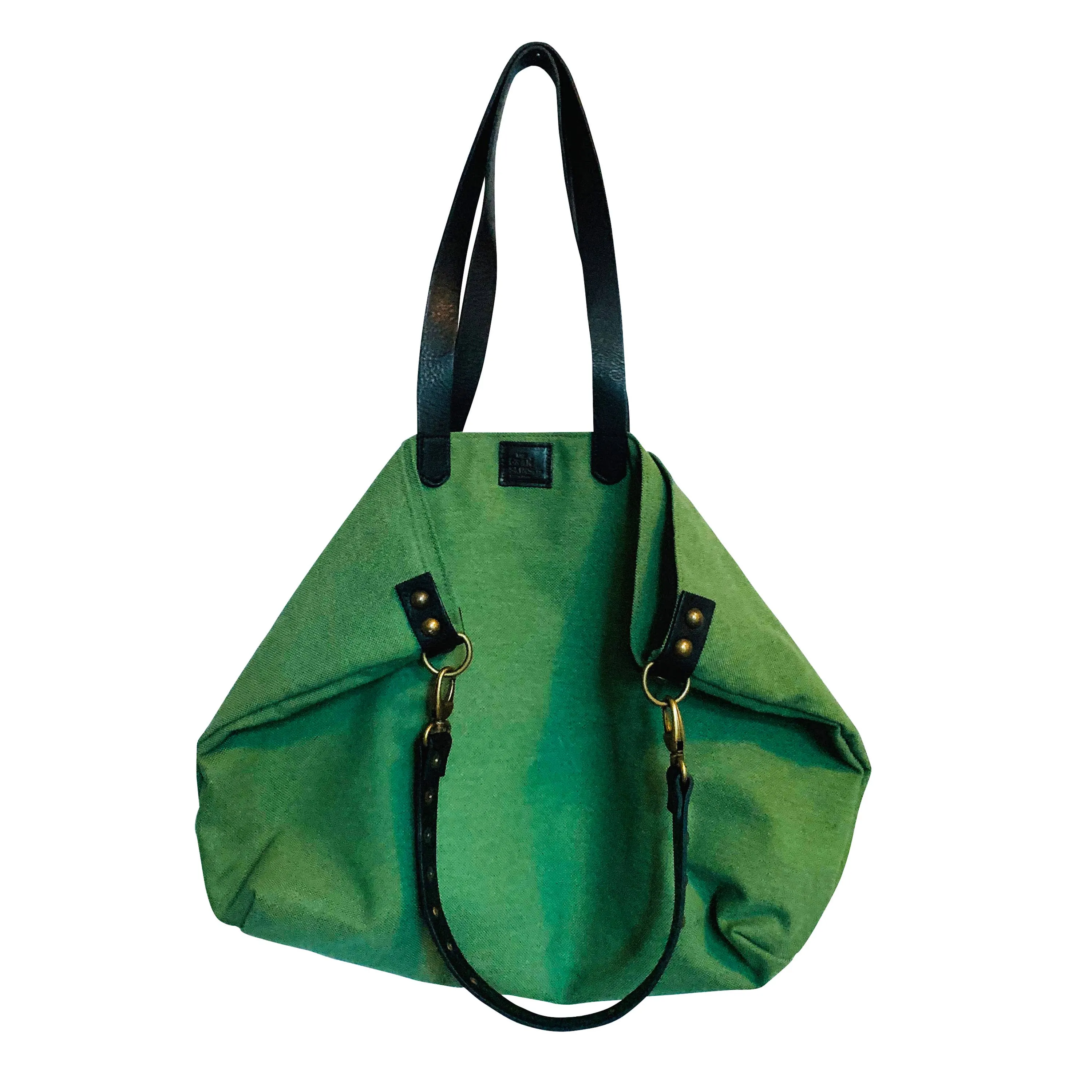Leather and Cotton Canvas Tote Green