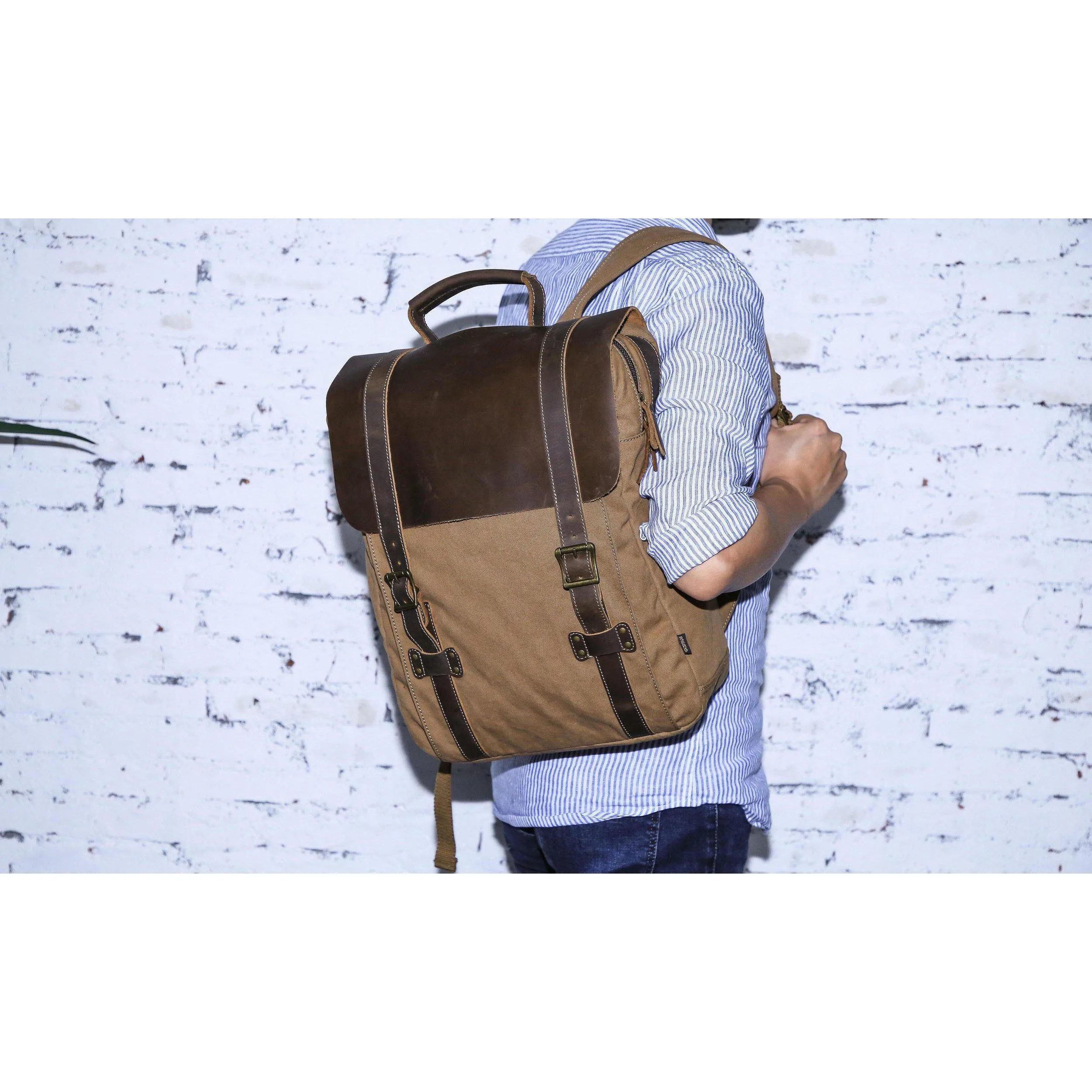 Leather Canvas Backpack #71102