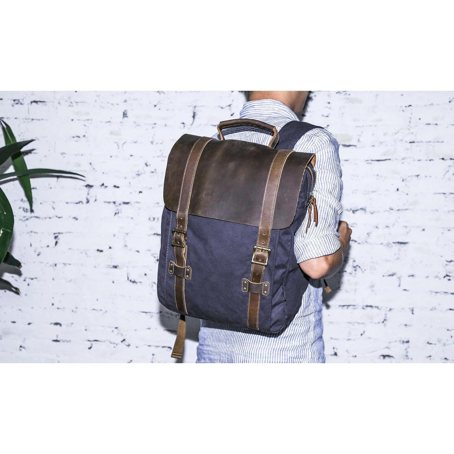 Leather Canvas Backpack #71102