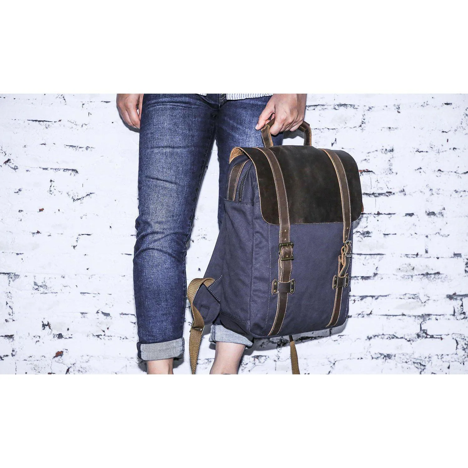 Leather Canvas Backpack #71102