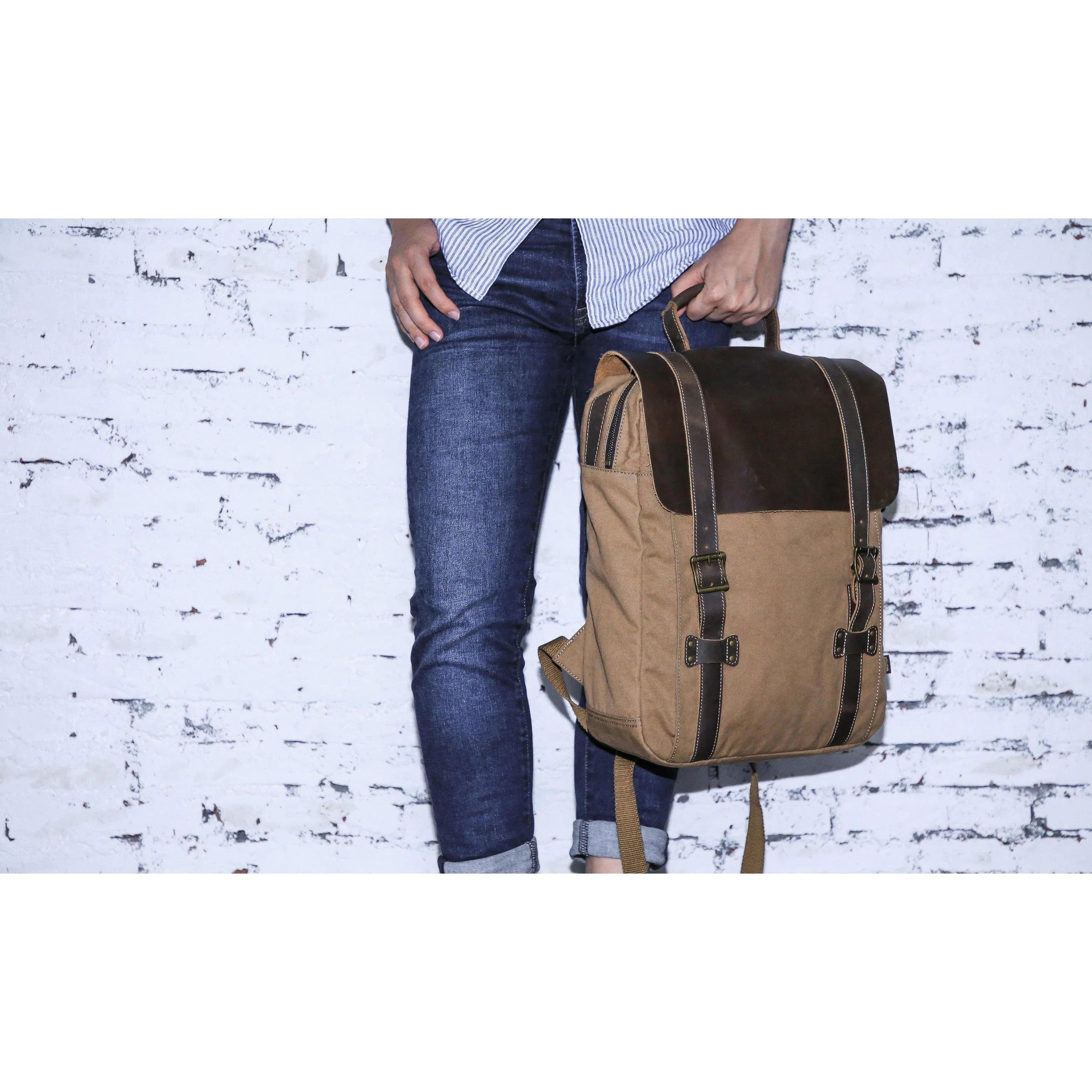 Leather Canvas Backpack #71102