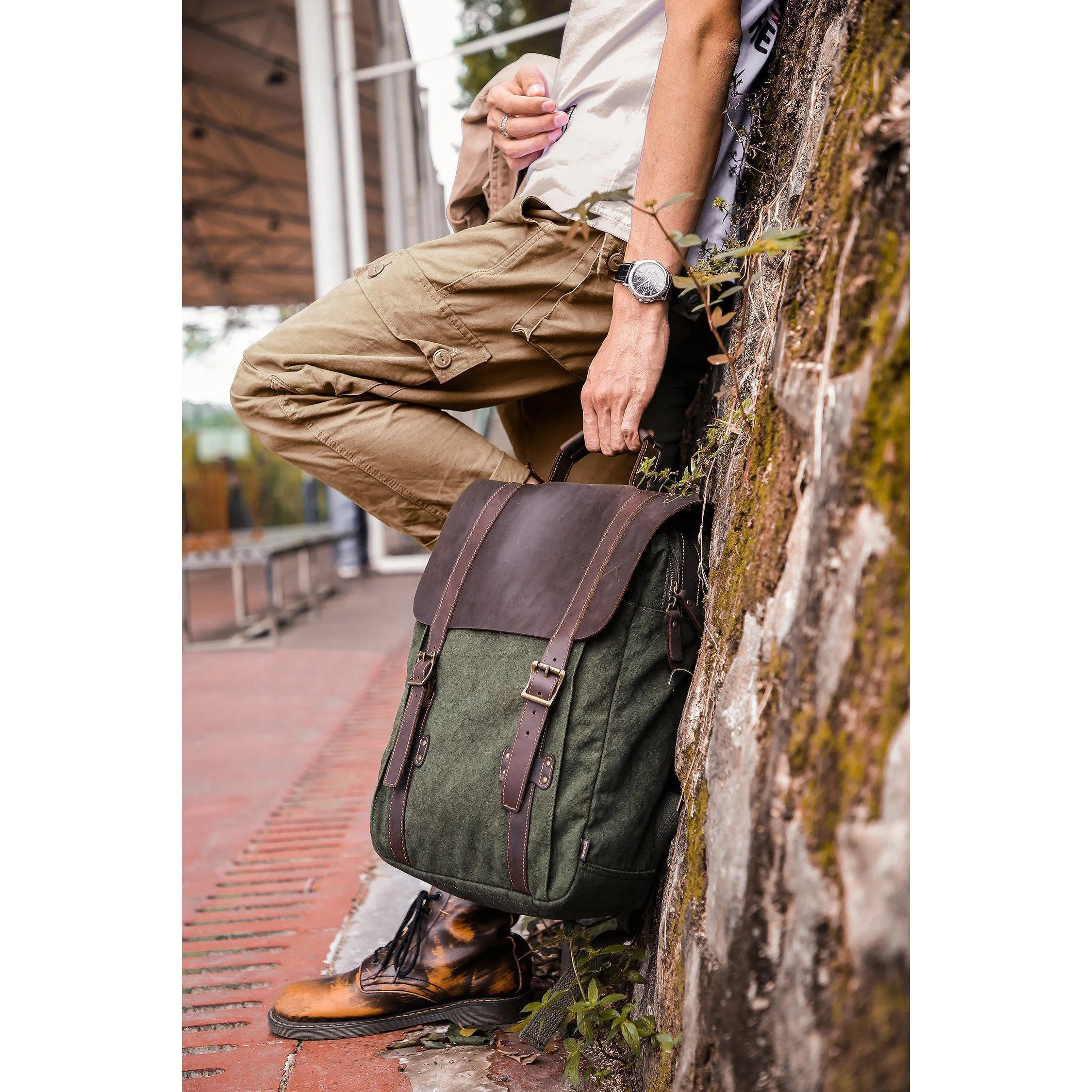 Leather Canvas Backpack #71102