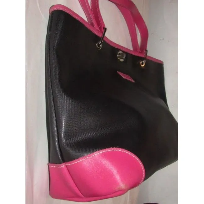 Longchamp Black Heavy Canvas And Hot Pink Leather Tote