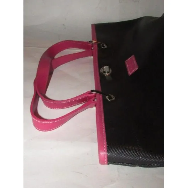 Longchamp Black Heavy Canvas And Hot Pink Leather Tote