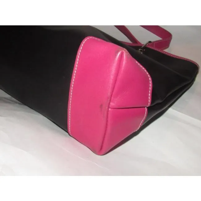 Longchamp Black Heavy Canvas And Hot Pink Leather Tote