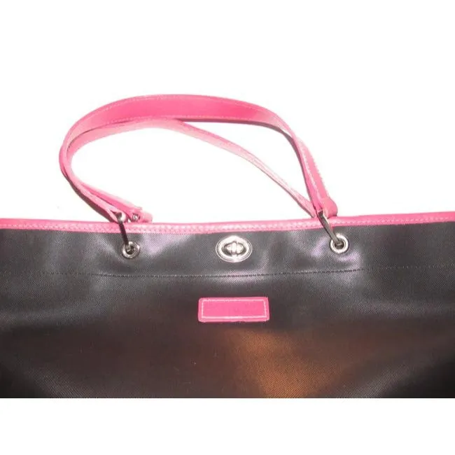 Longchamp Black Heavy Canvas And Hot Pink Leather Tote
