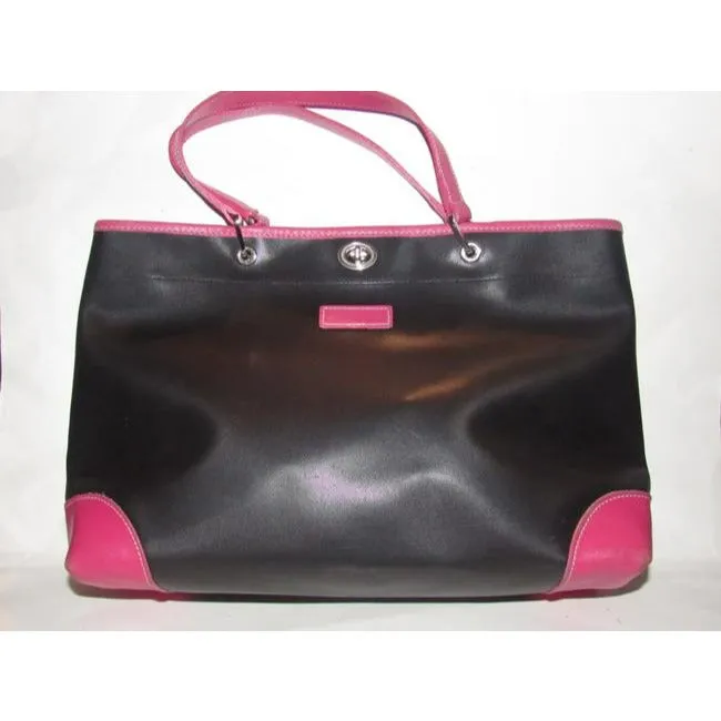 Longchamp Black Heavy Canvas And Hot Pink Leather Tote