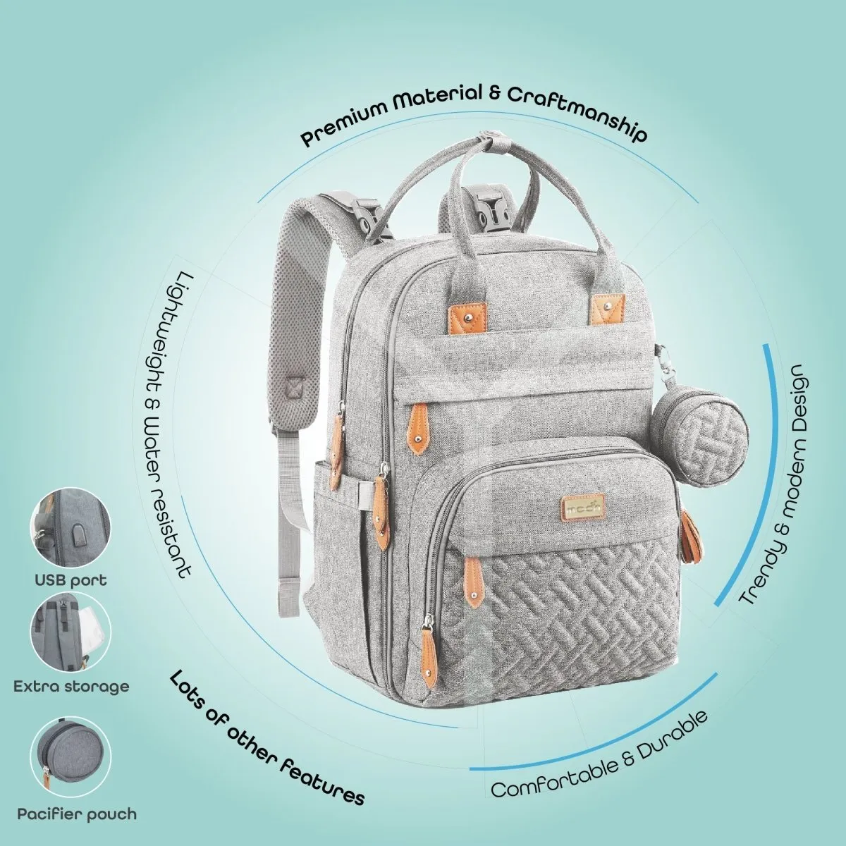 Moon KaryMe with pacifier case Diaper Bags Grey