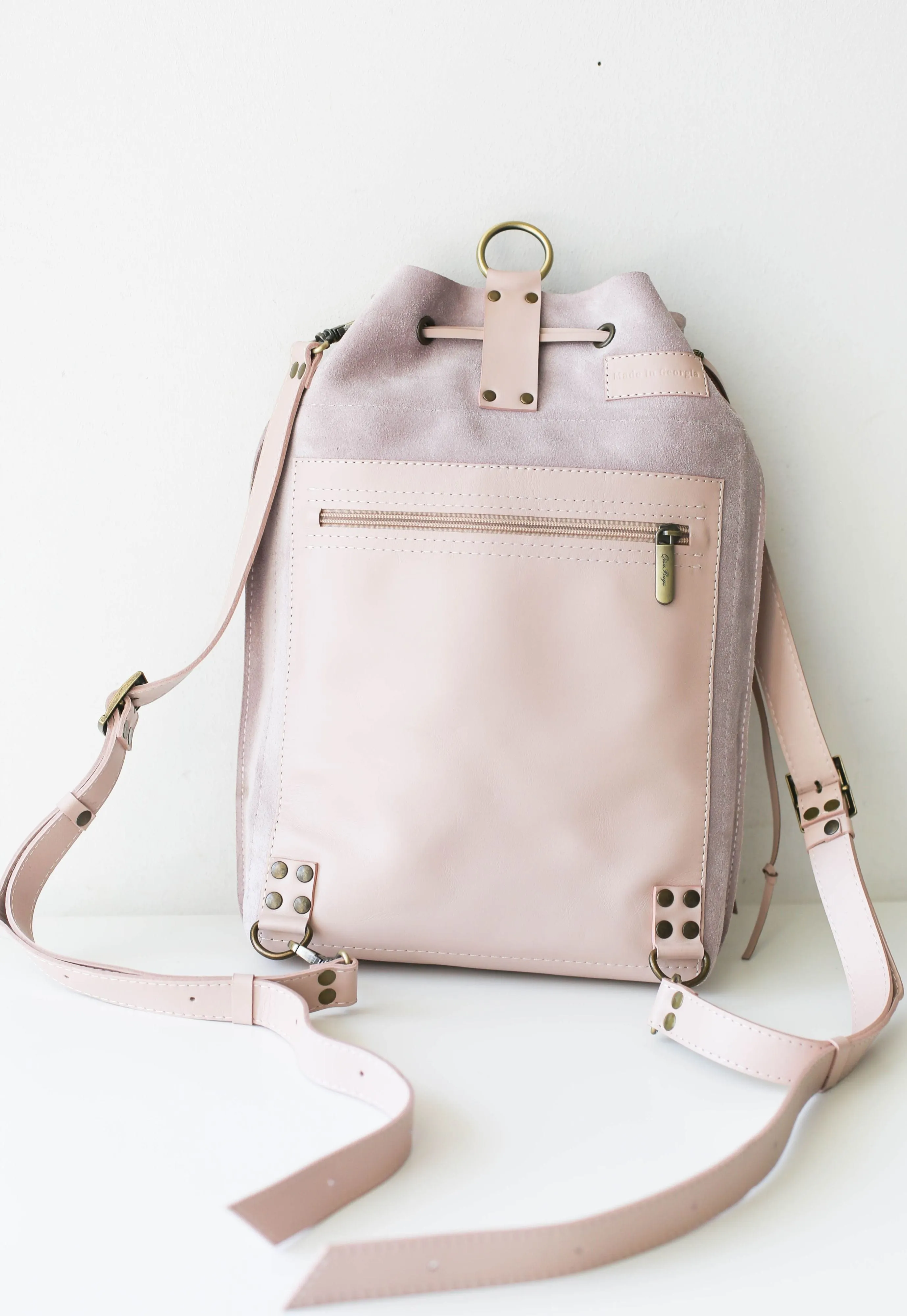 Pastel Pink Leather Backpack Purse