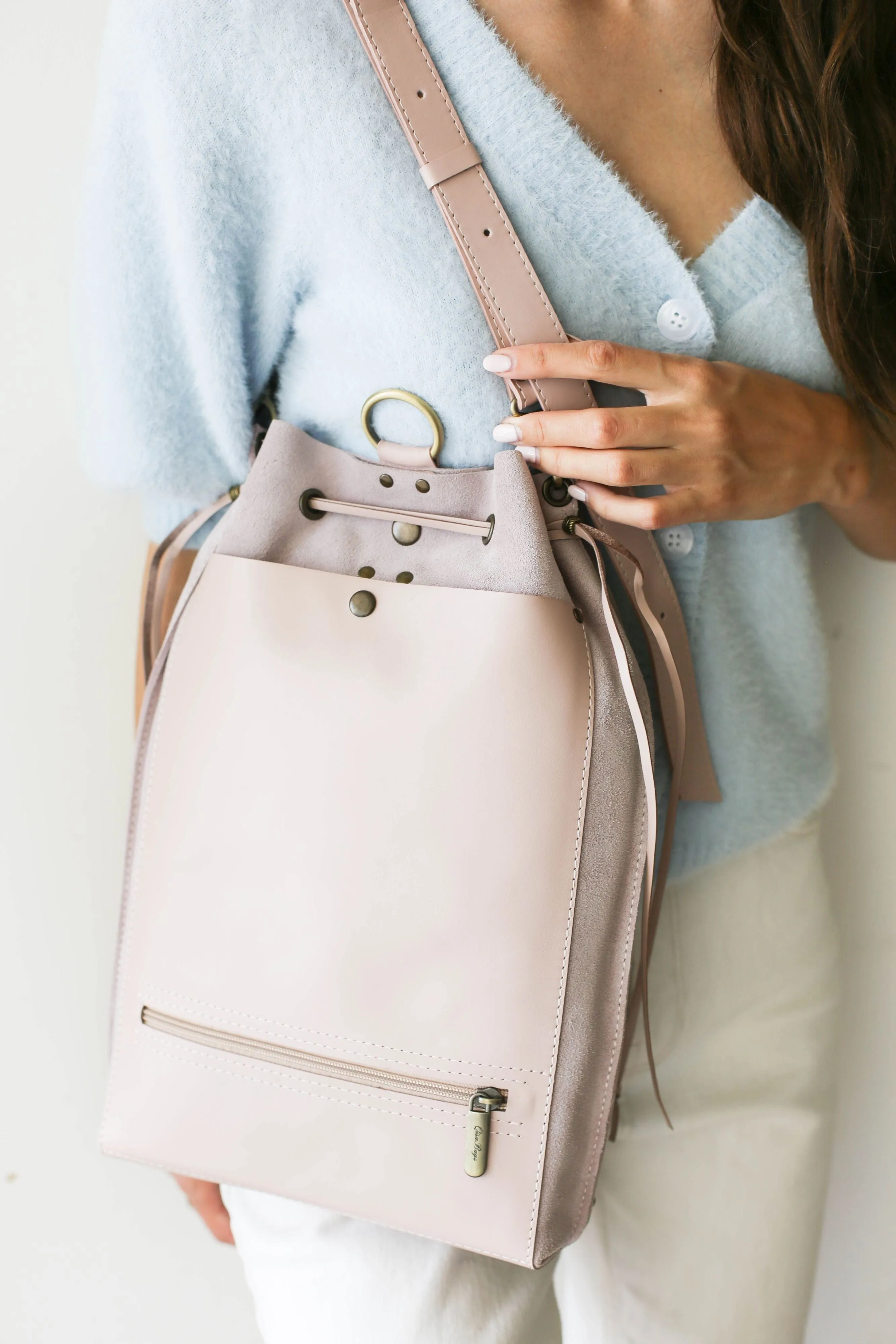 Pastel Pink Leather Backpack Purse