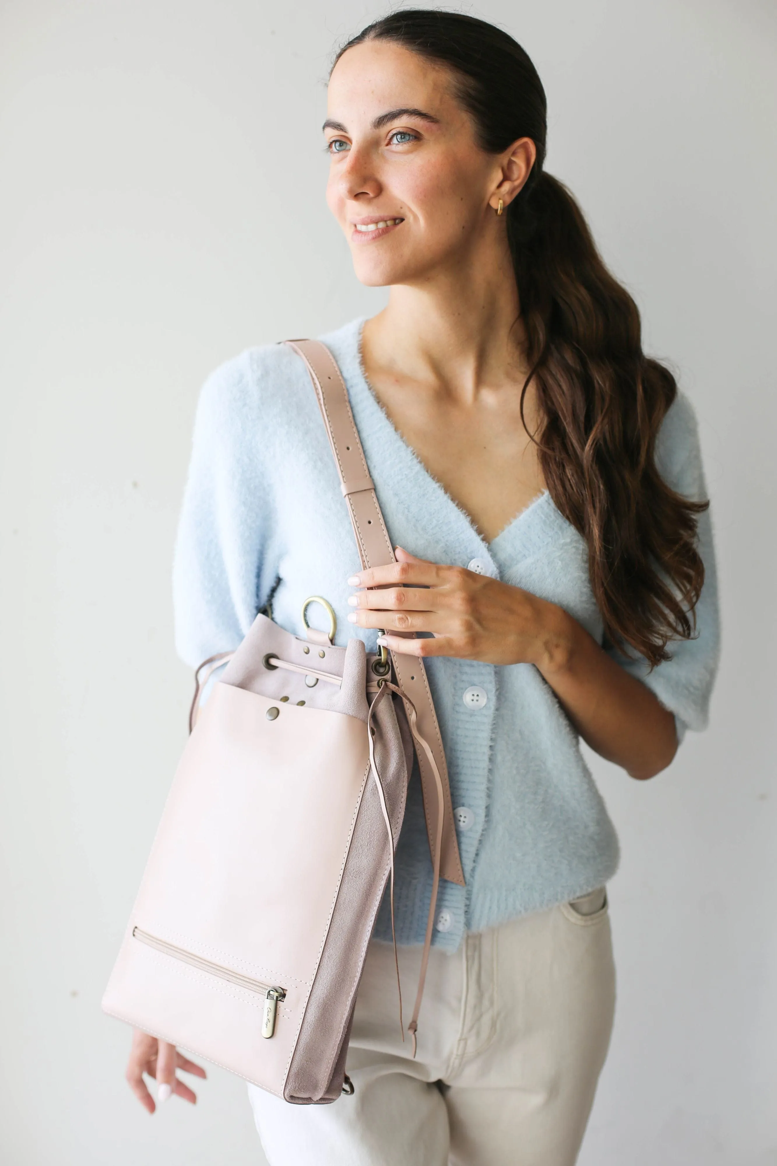 Pastel Pink Leather Backpack Purse