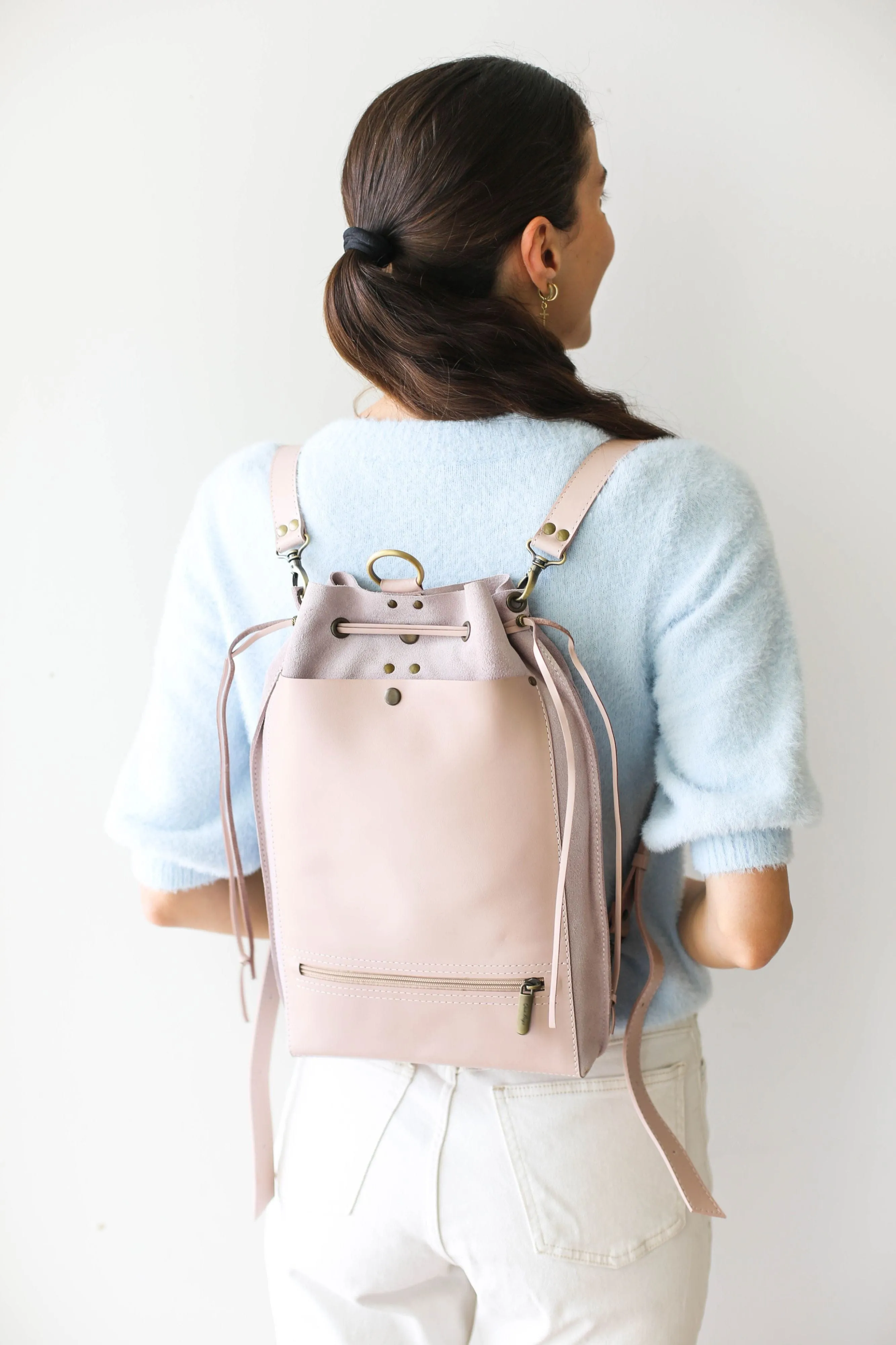Pastel Pink Leather Backpack Purse