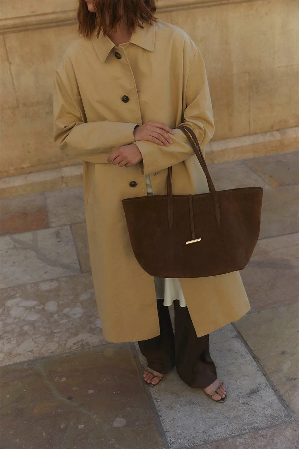 Penne Tote Dark Brown Suede